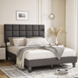 Sailvan Bed Frame with Headboard, Bed Frame with Upholstered, Gray, Wood Slats Support, No-Noise, Easy to Assemble